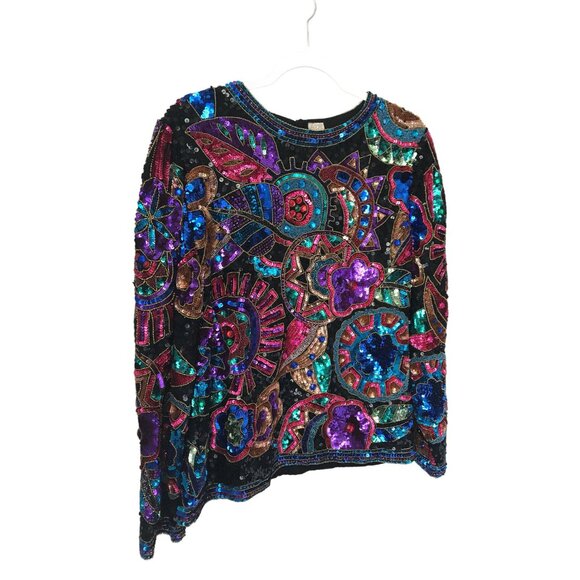 Museum-Worthy Vintage Sequin & Glass Bead Blouse – 100% Silk, Handcrafted Statem - Picture 3 of 10